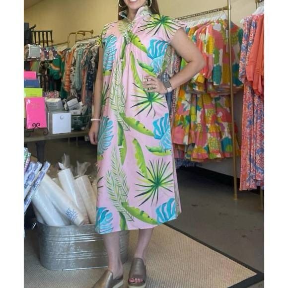 NWT HOLLY SHAE June Kaftan Palm Print Size XS-M Palm Beach $194.00 - Picture 2 of 7